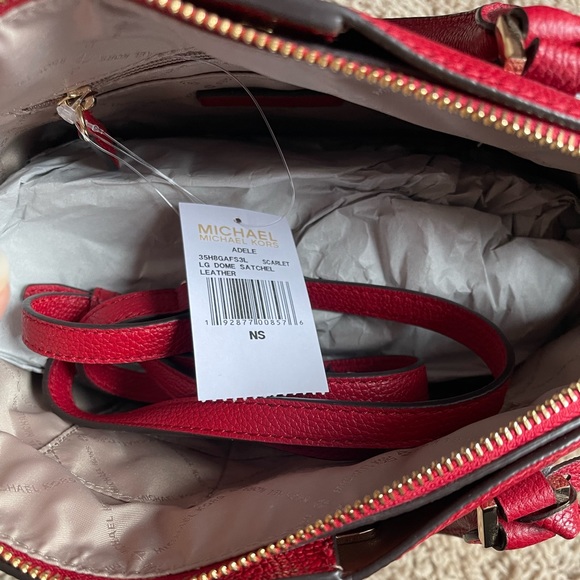 Michael Kors Adele Large Dome Leather Scarlet Satchel - Picture 7 of 14